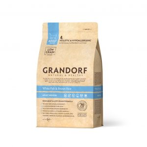 GRANDORF SINGLE GRAIN CAT ADULT SKIN & COAT CARE WHITE FISH & TURKEY низкозерновой для взрослых кошек с чувствительной кожей и шерстью с белой рыбой и индейкой (0,4 кг)