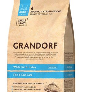 Grandorf для взрослых кошек, SKIN & COAT CARE WHITE FISH & TURKEY ,с чувствительной кожей и шерстью с белой рыбой и индейкой, 2кг